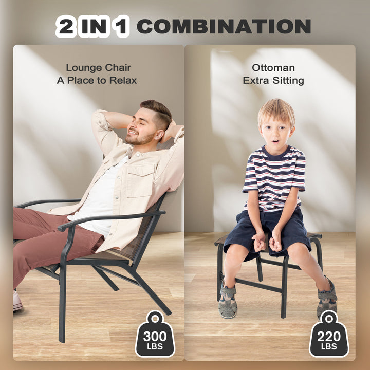 3-Piece Textilene Patio Chaise Lounge Set with Ottoman and Side Table