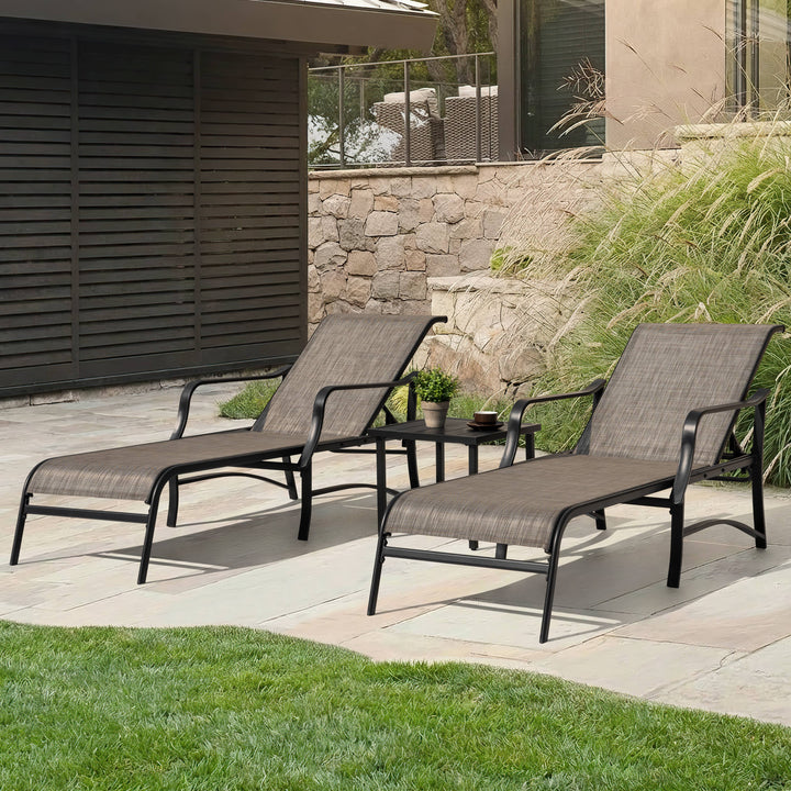 3-Piece Patio Chaise Lounge Set, Textilene Patio Chaise Lounges, Side Table