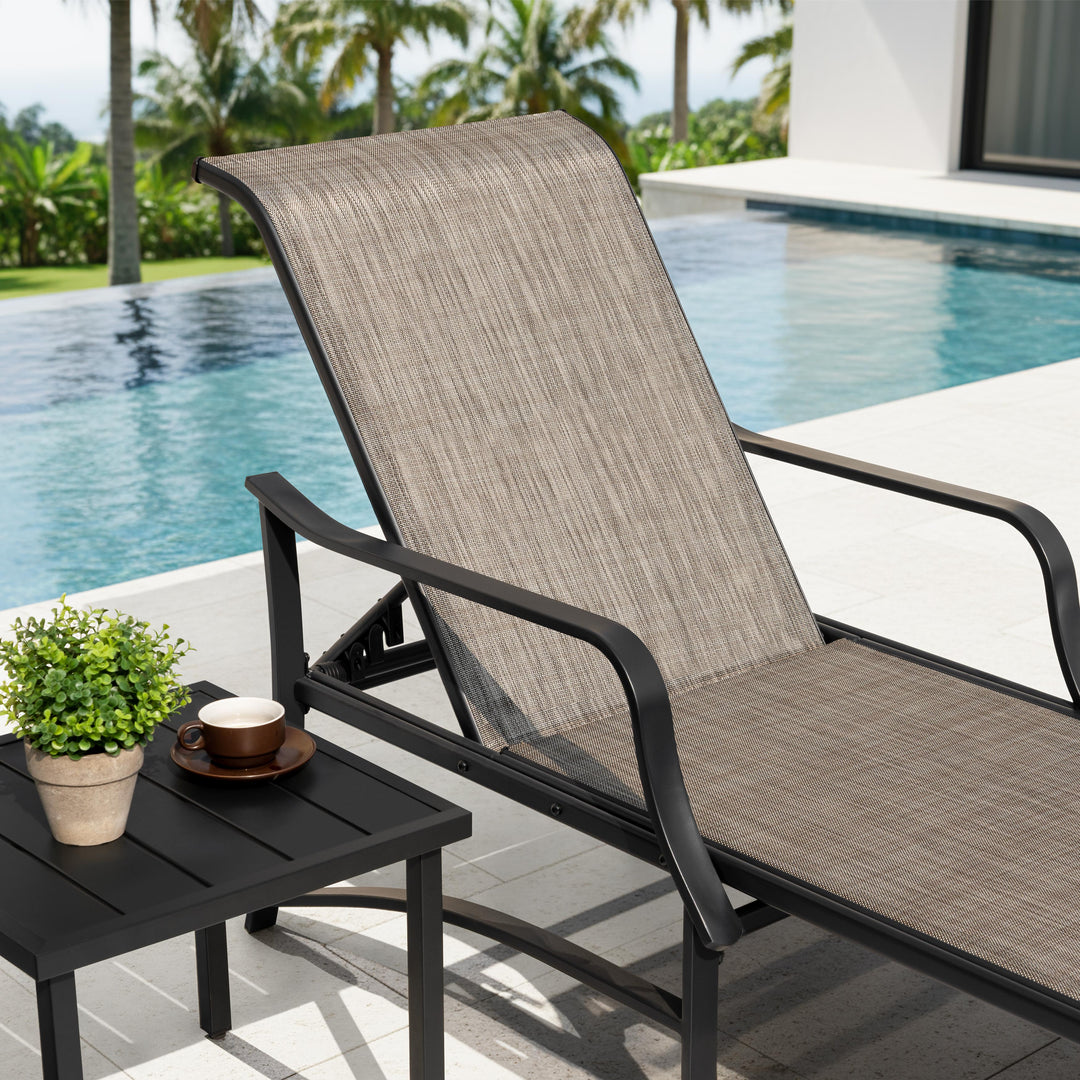 3-Piece Patio Chaise Lounge Set, Textilene Patio Chaise Lounges, Side Table