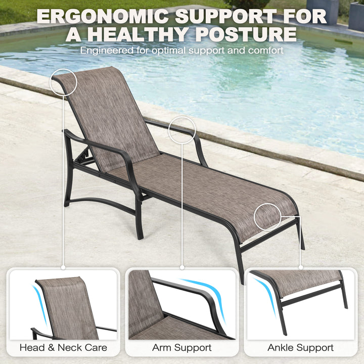 3-Piece Patio Chaise Lounge Set, Textilene Patio Chaise Lounges, Side Table