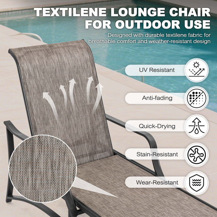 3-Piece Patio Chaise Lounge Set, Textilene Patio Chaise Lounges, Side Table
