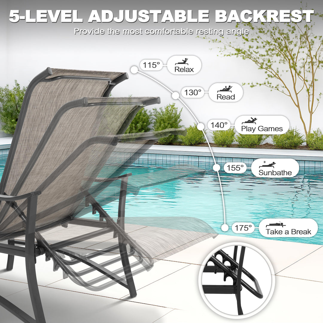 3-Piece Patio Chaise Lounge Set, Textilene Patio Chaise Lounges, Side Table