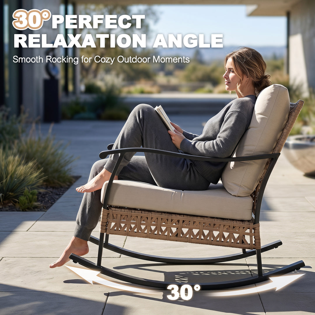 3PCS Patio Rattan Conversation Set with 2-Tier Side Table, Rocking Chairs