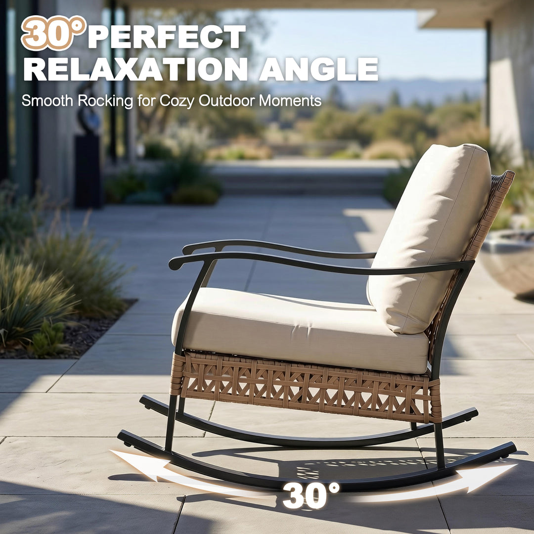 3PCS Patio Rattan Conversation Set with 2-Tier Side Table, Rocking Chairs