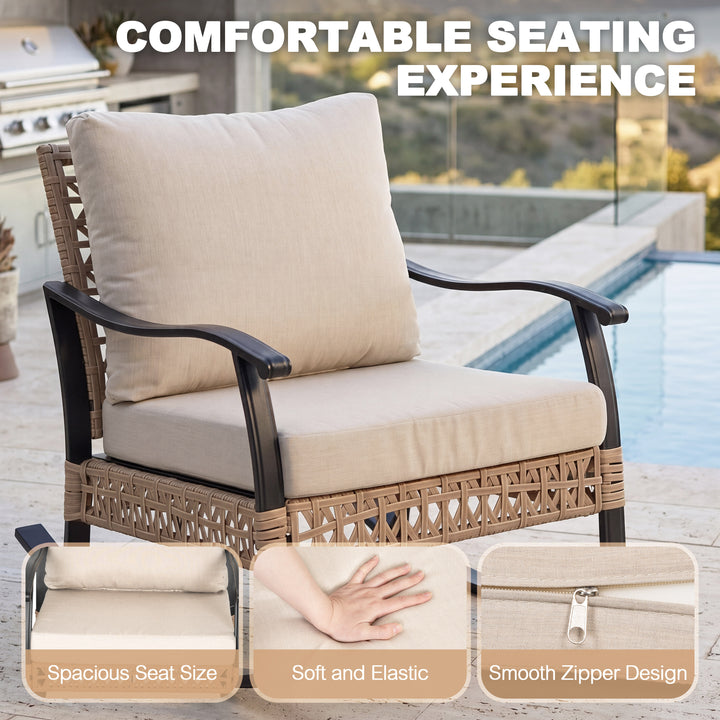 3PCS Patio Rattan Conversation Set with 2-Tier Side Table, Rocking Chairs