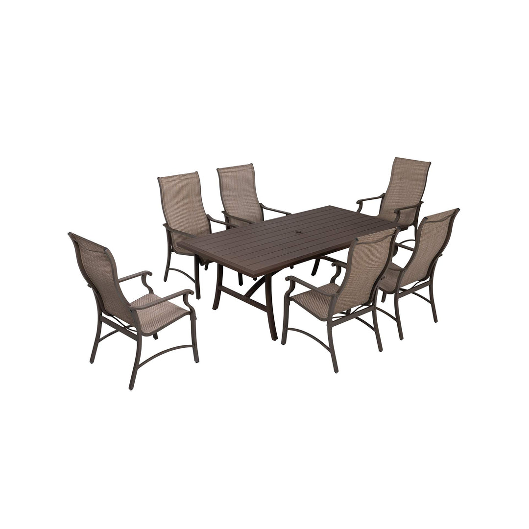 7-Piece All-Weather Outdoor Dining Set, Black and Brown