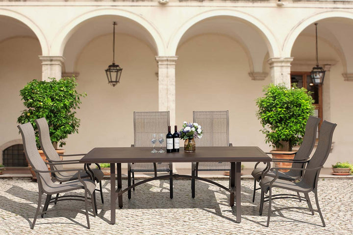 7-Piece All-Weather Outdoor Dining Set, Black and Brown