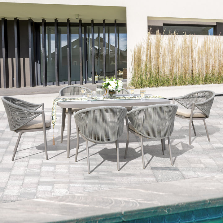 Patio 7-Piece Dining Set with Cushions and Pillows, Umbrella Hole, Beige