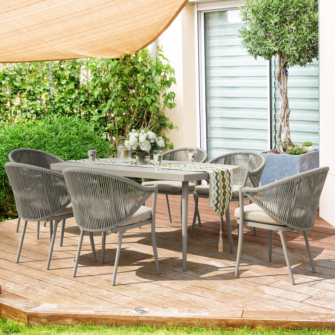 Patio 7-Piece Dining Set with Cushions and Pillows, Umbrella Hole, Beige