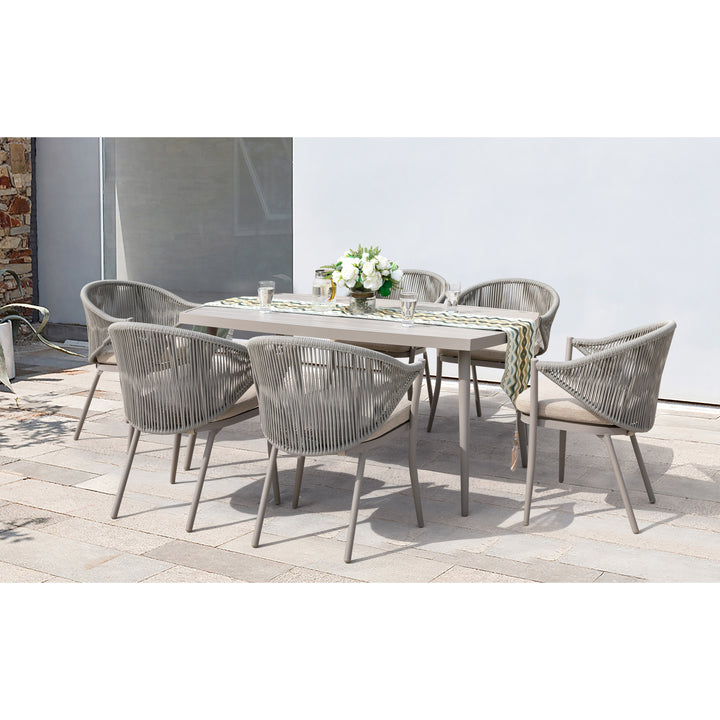 Patio 7-Piece Dining Set with Cushions and Pillows, Umbrella Hole, Beige