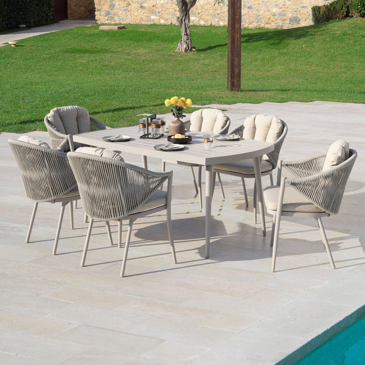 Patio 7-Piece Dining Set with Cushions and Pillows, Umbrella Hole, Beige