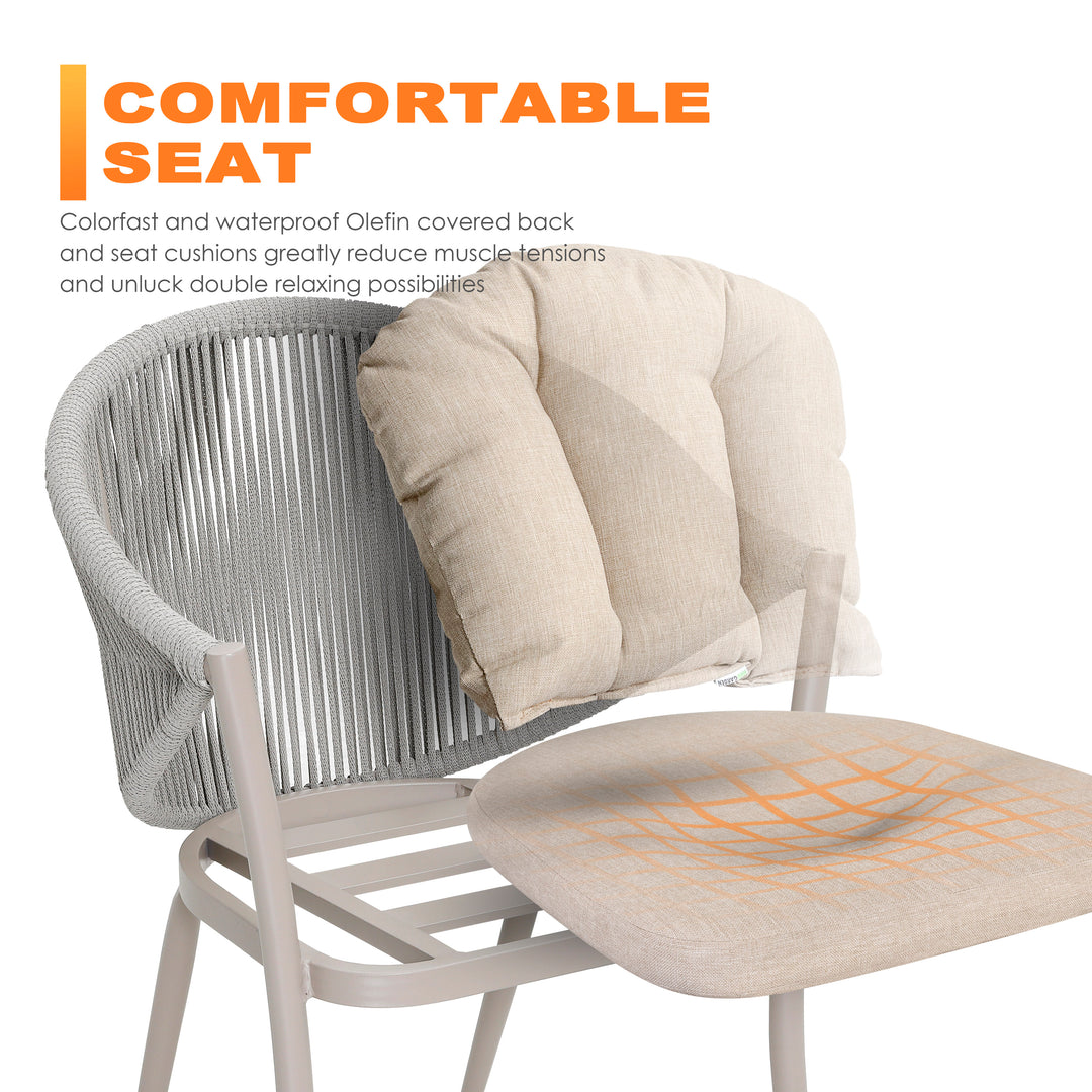 Patio 7-Piece Dining Set with Cushions and Pillows, Umbrella Hole, Beige