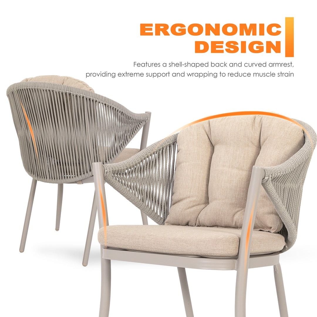 Patio 7-Piece Dining Set with Cushions and Pillows, Umbrella Hole, Beige