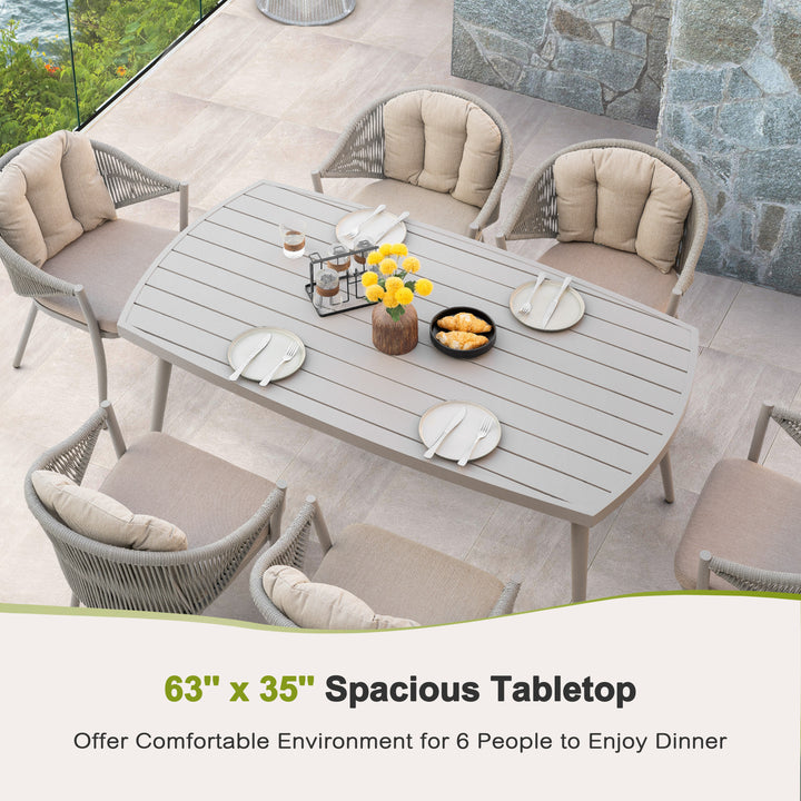 Patio 7-Piece Dining Set with Cushions and Pillows, Umbrella Hole, Beige