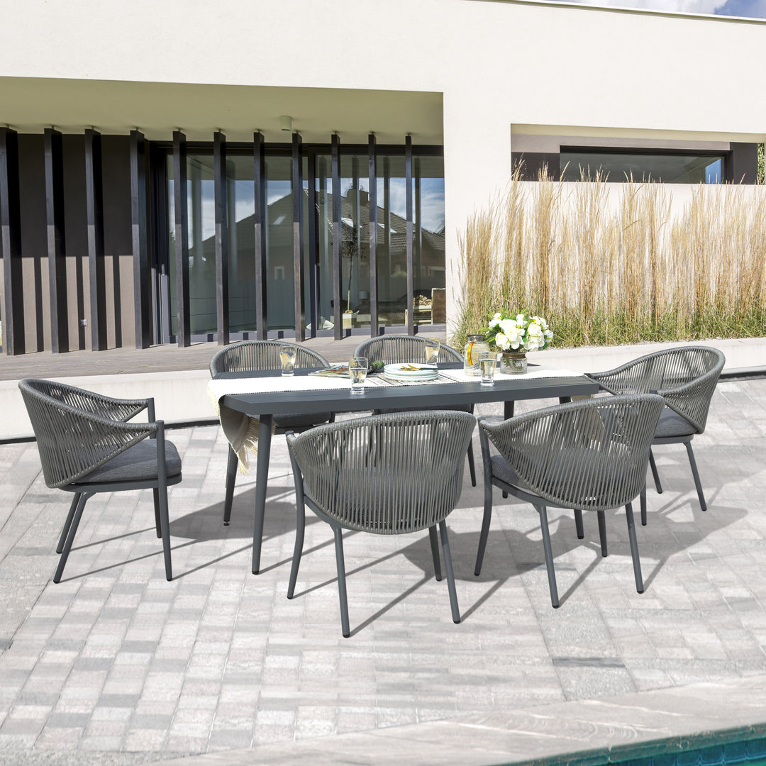 Patio 7-Piece Dining Set with Cushions and Pillows, Umbrella Hole, Gray