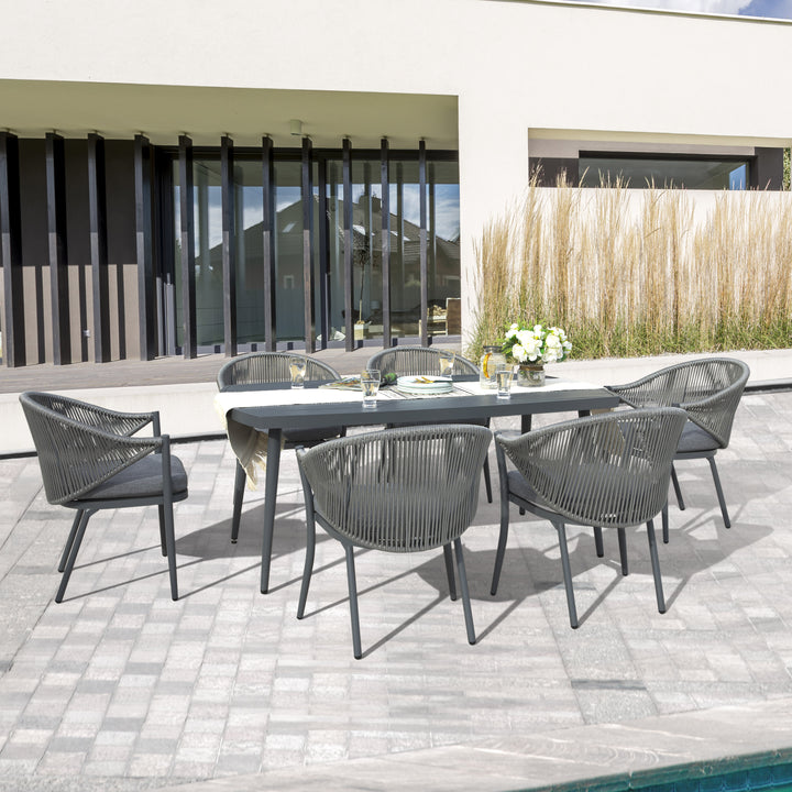 Patio 7-Piece Dining Set with Cushions and Pillows, Umbrella Hole, Gray