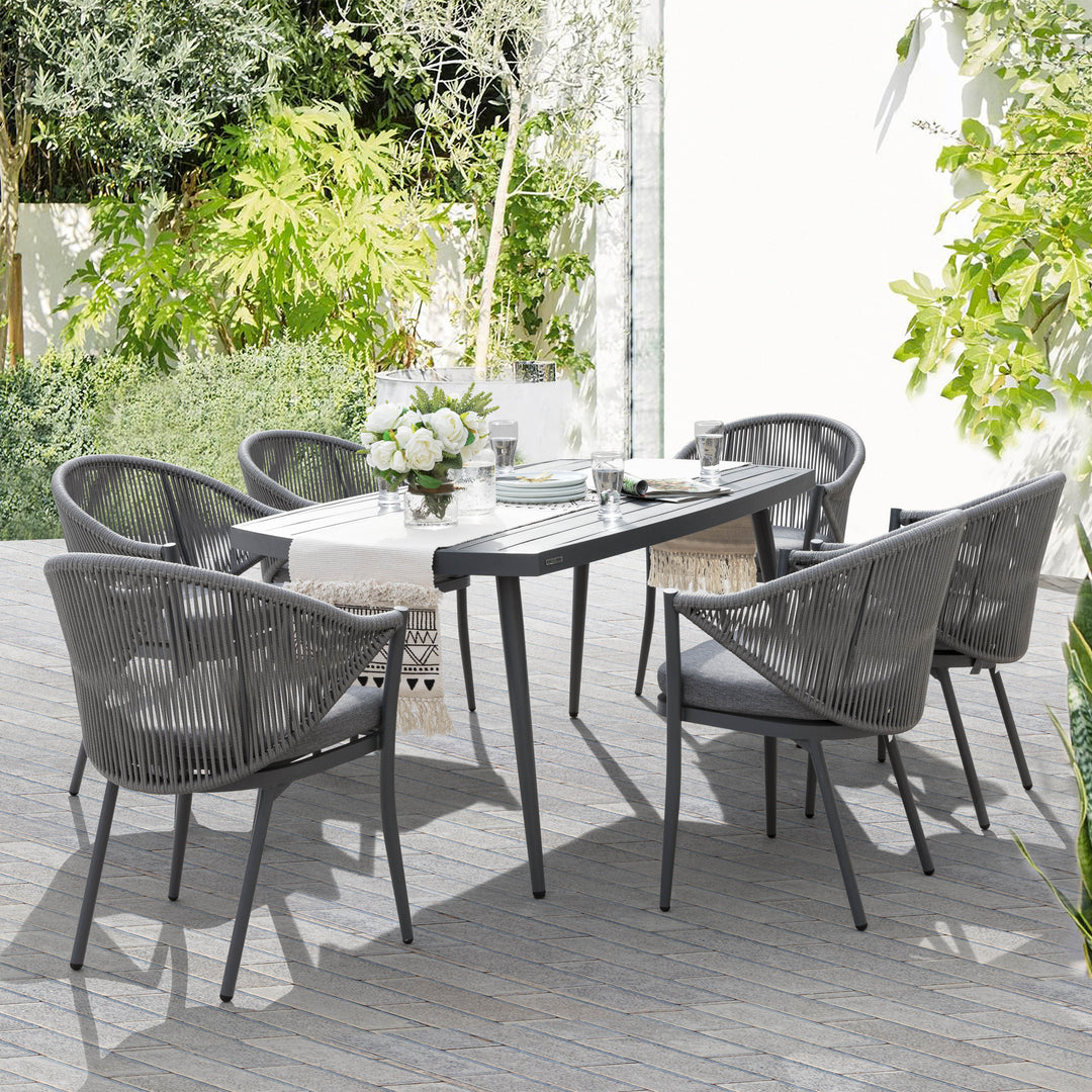 Patio 7-Piece Dining Set with Cushions and Pillows, Umbrella Hole, Gray