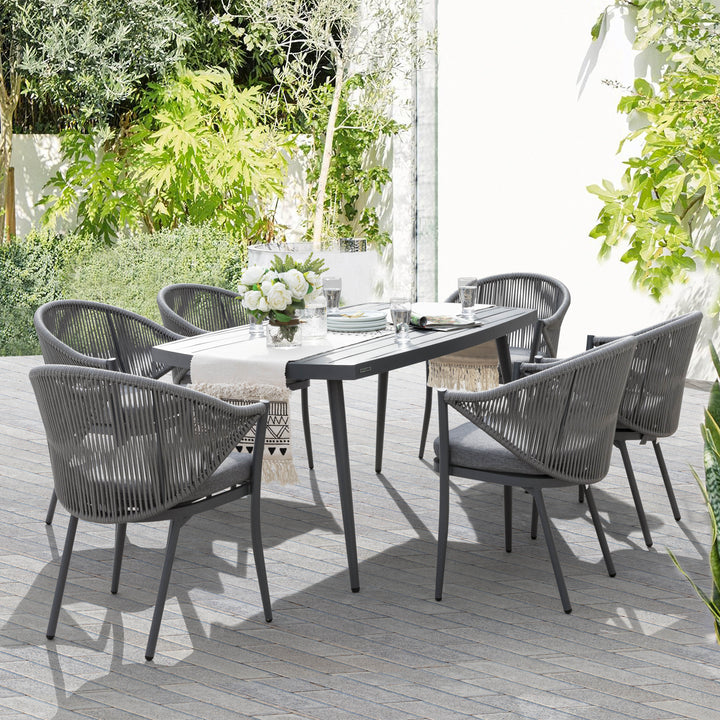 Patio 7-Piece Dining Set with Cushions and Pillows, Umbrella Hole, Gray