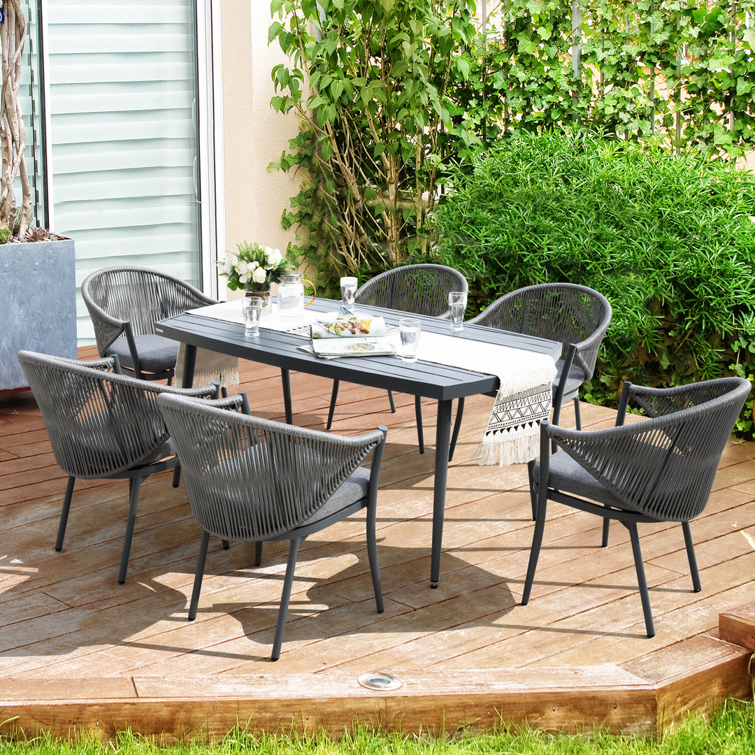 Patio 7-Piece Dining Set with Cushions and Pillows, Umbrella Hole, Gray