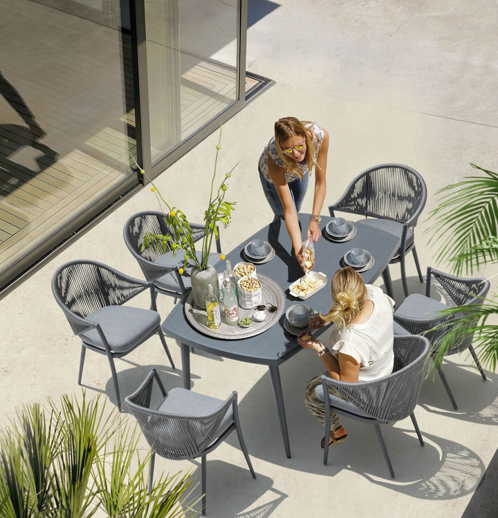 Patio 7-Piece Dining Set with Cushions and Pillows, Umbrella Hole, Gray