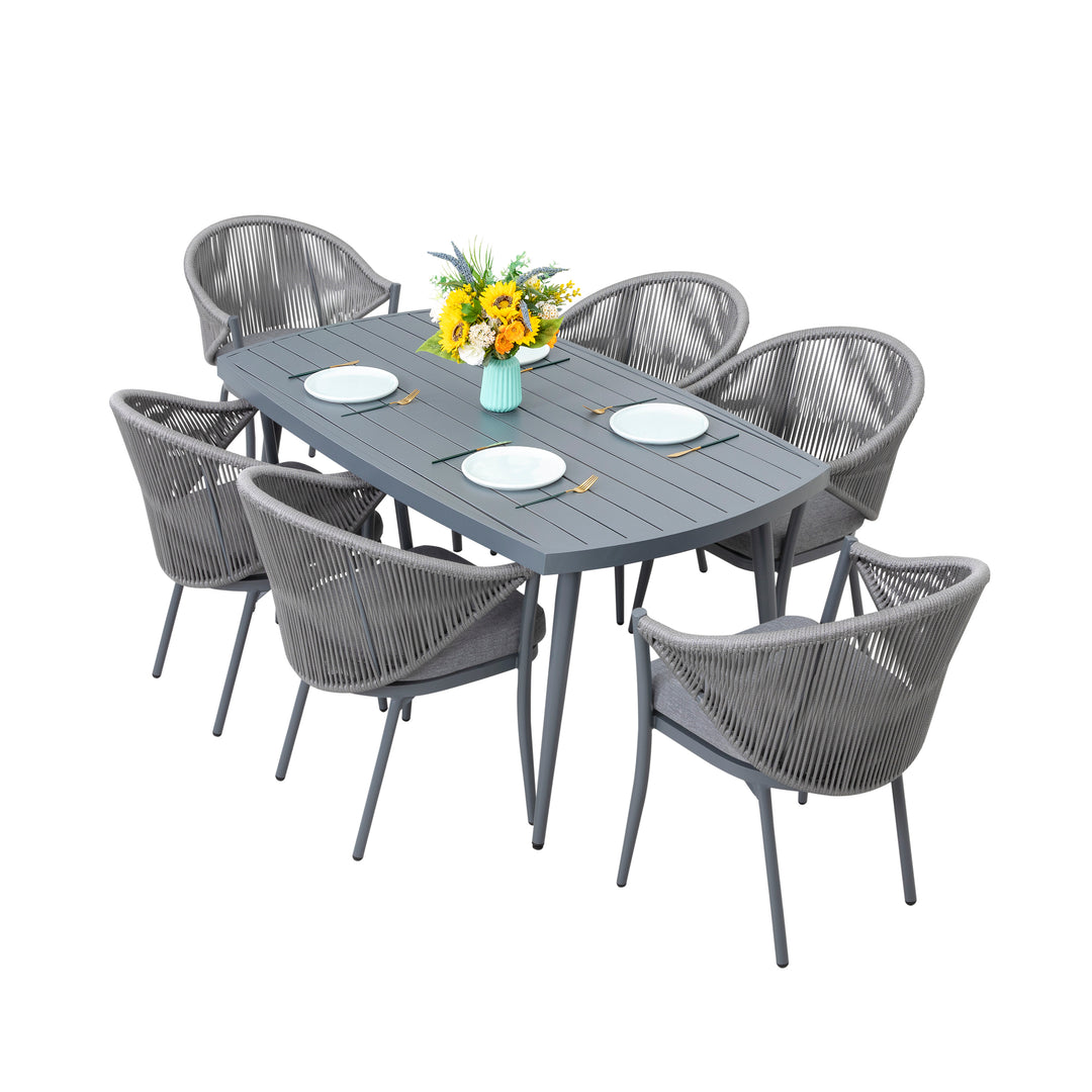 Patio 7-Piece Dining Set with Cushions and Pillows, Umbrella Hole, Gray