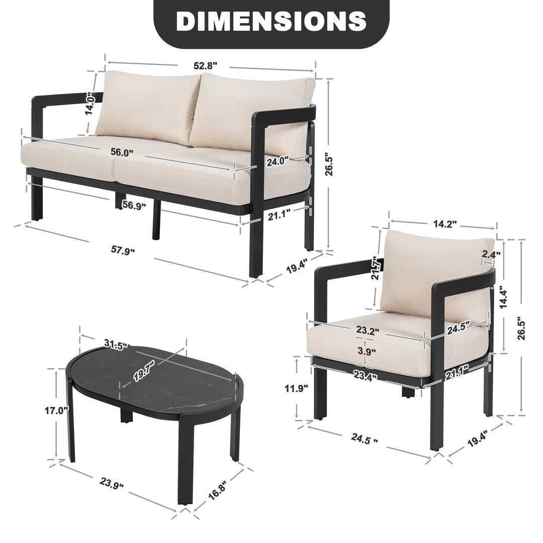 4-Piece Patio Conversation Set, All-Weather Aluminum Frame, Soft Cushions