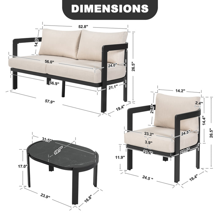 4-Piece Patio Conversation Set, All-Weather Aluminum Frame, Soft Cushions