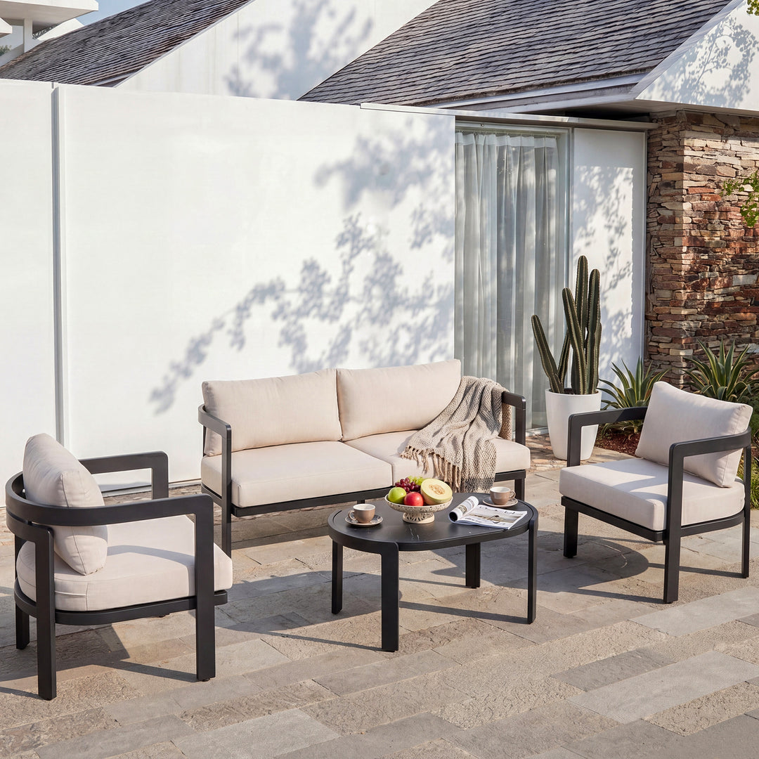 4-Piece Patio Conversation Set, All-Weather Aluminum Frame, Soft Cushions