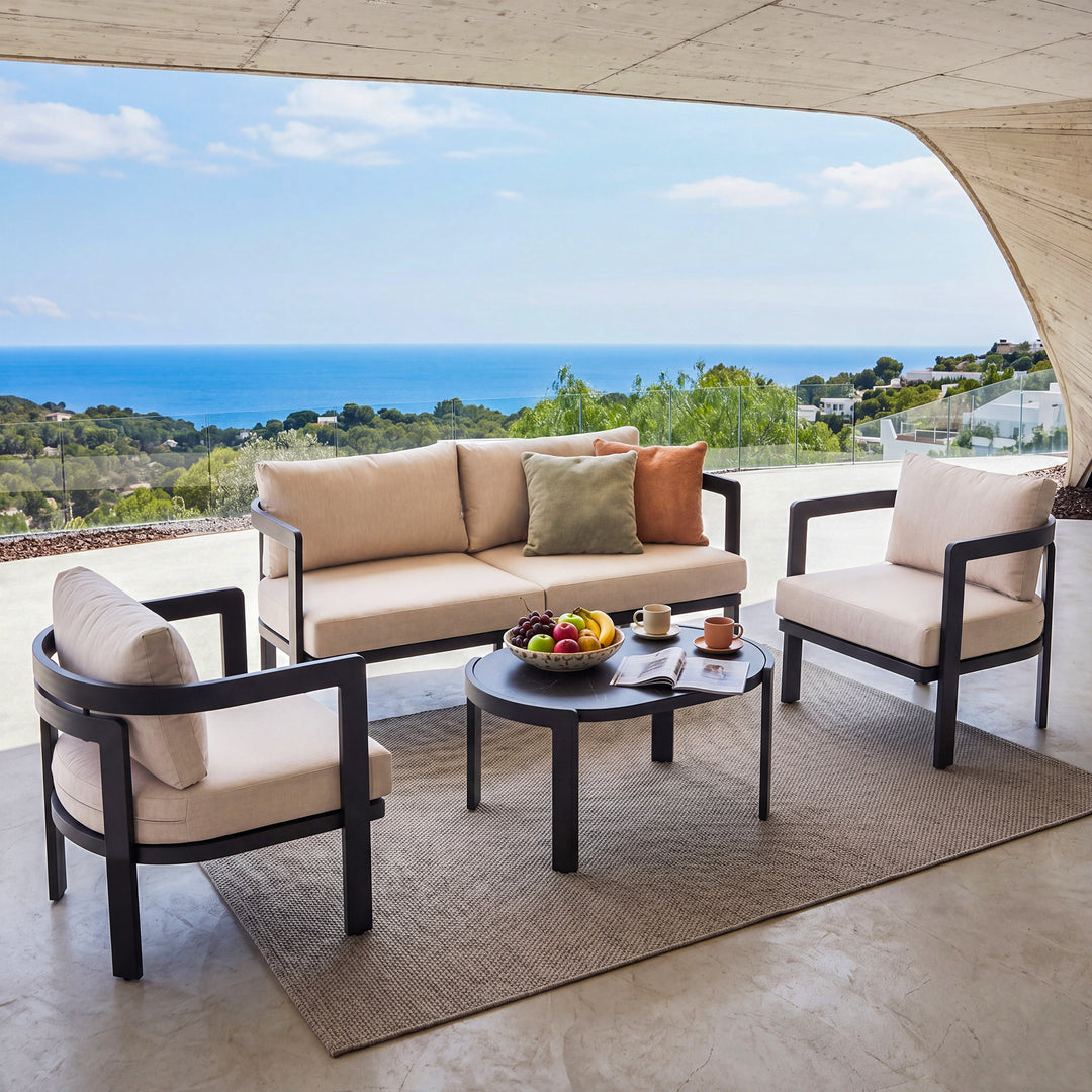4-Piece Patio Conversation Set, All-Weather Aluminum Frame, Soft Cushions