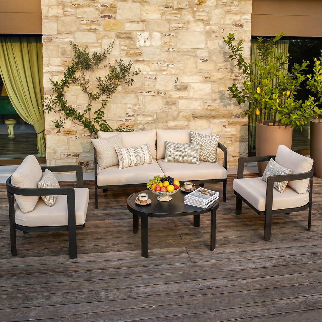 4-Piece Patio Conversation Set, All-Weather Aluminum Frame, Soft Cushions