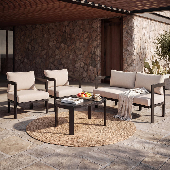 4-Piece Patio Conversation Set, All-Weather Aluminum Frame, Soft Cushions