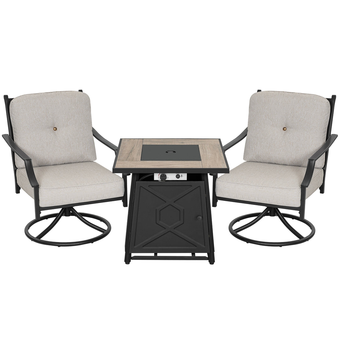 3-Piece Outdoor Fire Pit Set with 2 Swivel Sofas, ETL Certified