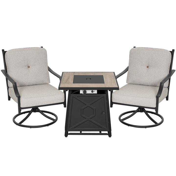 3-Piece Outdoor Fire Pit Set with 2 Swivel Sofas, ETL Certified