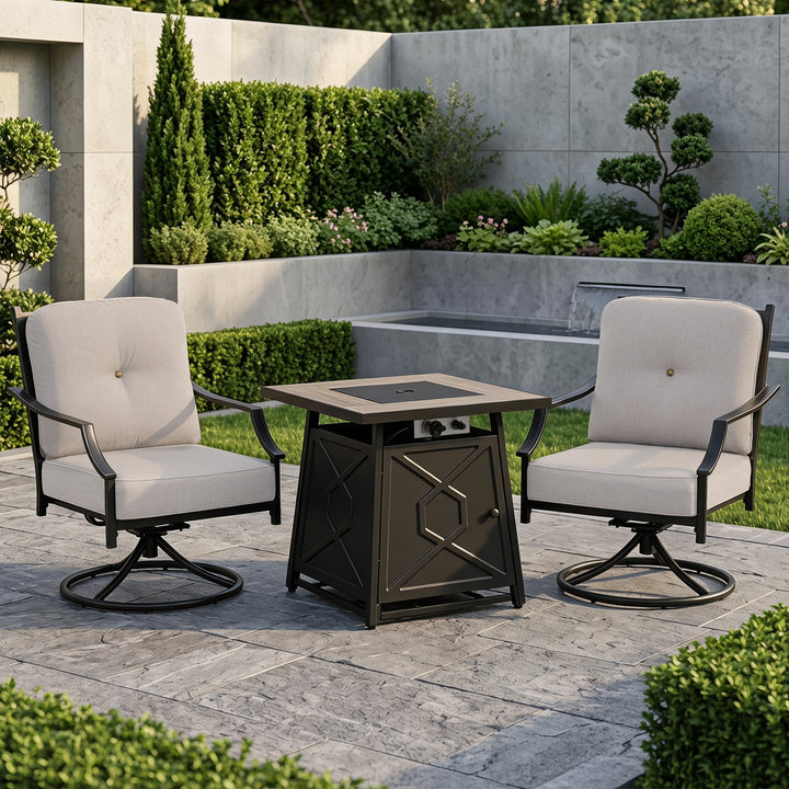 3-Piece Outdoor Fire Pit Set with 2 Swivel Sofas, ETL Certified