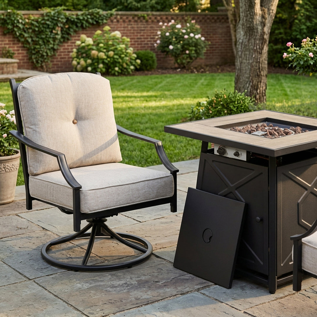 3-Piece Outdoor Fire Pit Set with 2 Swivel Sofas, ETL Certified