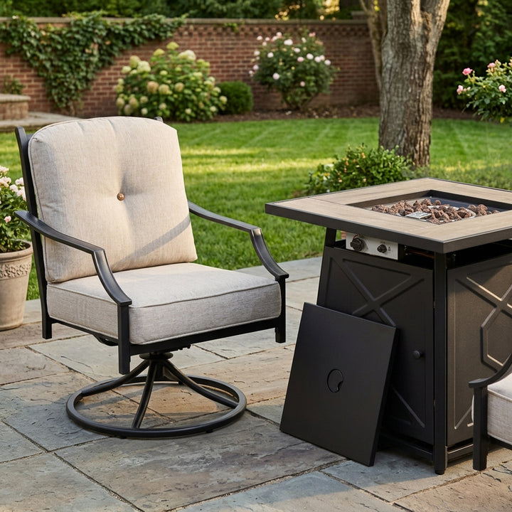 3-Piece Outdoor Fire Pit Set with 2 Swivel Sofas, ETL Certified