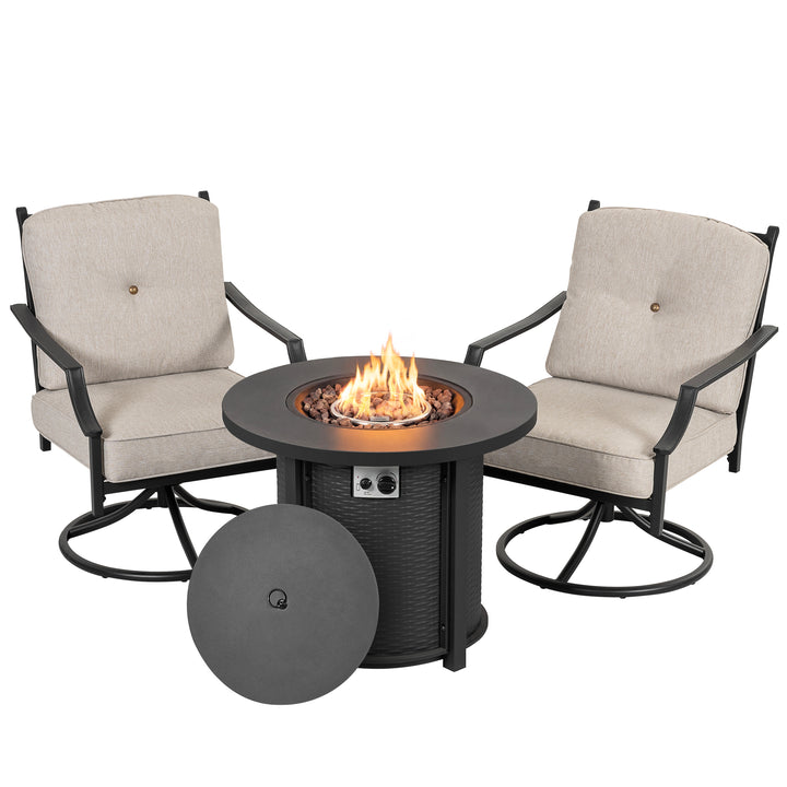3-Piece Outdoor Fire Pit Set with 2 Swivel Sofas, CSA Certified