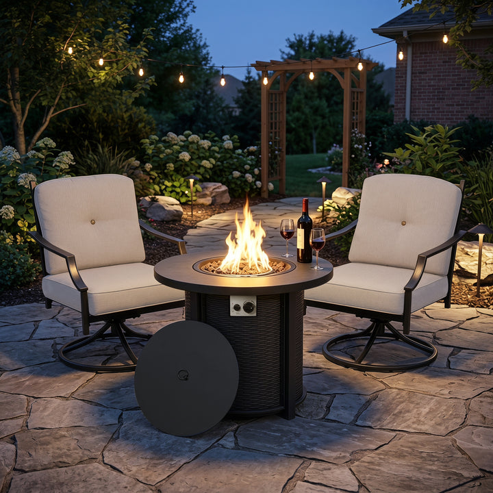 3-Piece Outdoor Fire Pit Set with 2 Swivel Sofas, CSA Certified