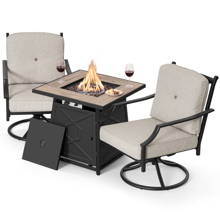 3-Piece Outdoor Fire Pit Set with 2 Swivel Sofas, ETL Certified