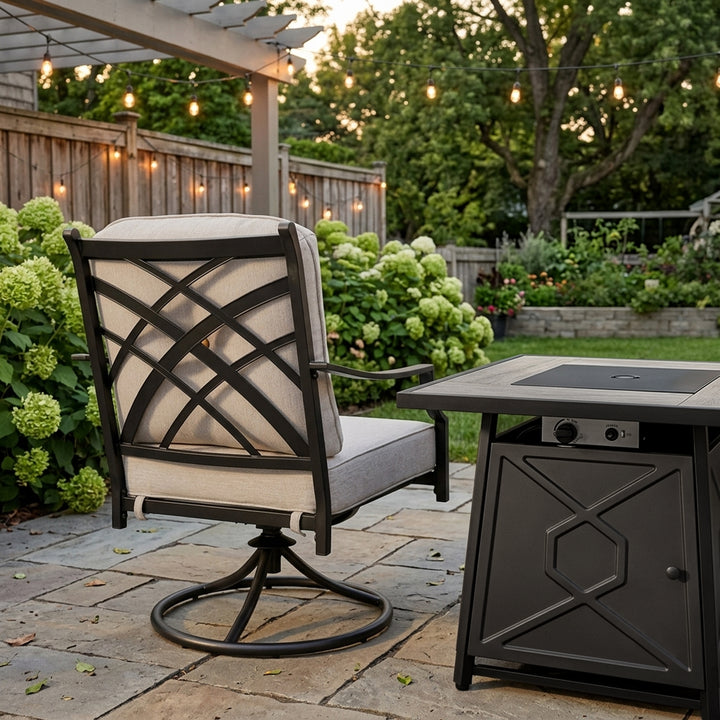 3-Piece Outdoor Fire Pit Set with 2 Swivel Sofas, ETL Certified