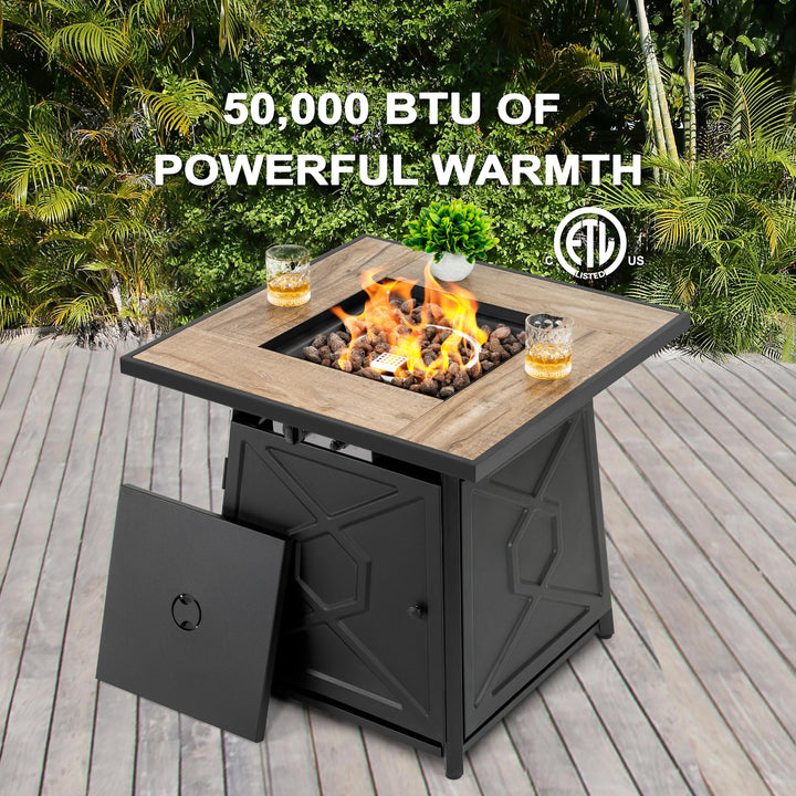 3-Piece Outdoor Fire Pit Set with 2 Swivel Sofas, ETL Certified
