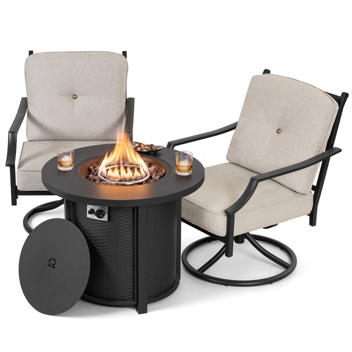 3-Piece Outdoor Fire Pit Set with 2 Swivel Sofas, CSA Certified