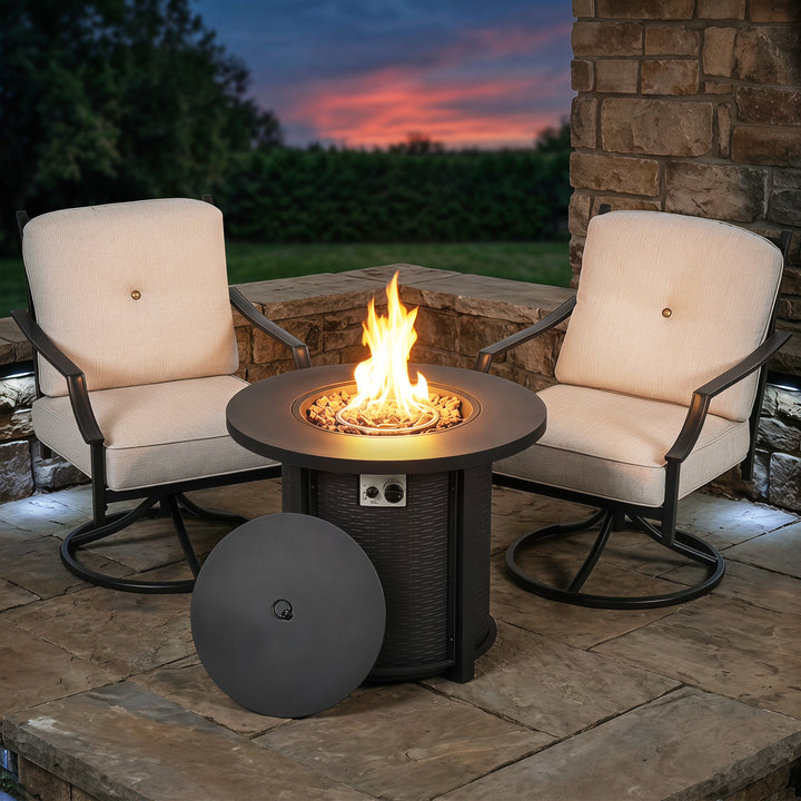 3-Piece Outdoor Fire Pit Set with 2 Swivel Sofas, CSA Certified