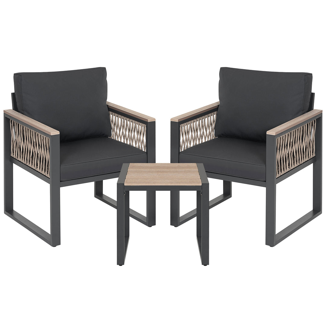 3-Piece Outdoor Conversation Set with Side Table and Soft Cushions