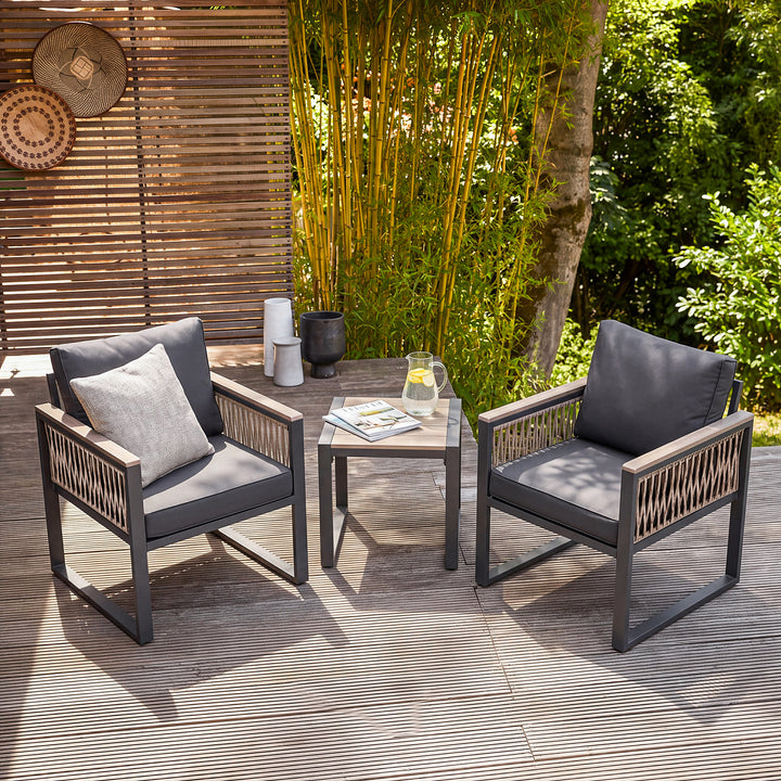 3-Piece Outdoor Conversation Set with Side Table and Soft Cushions
