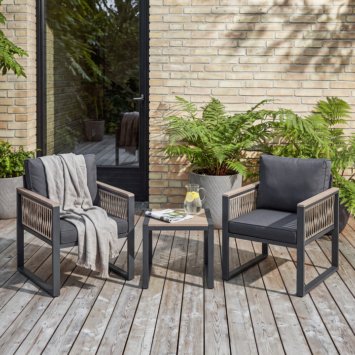 3-Piece Outdoor Conversation Set with Side Table and Soft Cushions