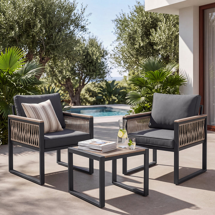 3-Piece Outdoor Conversation Set with Side Table and Soft Cushions