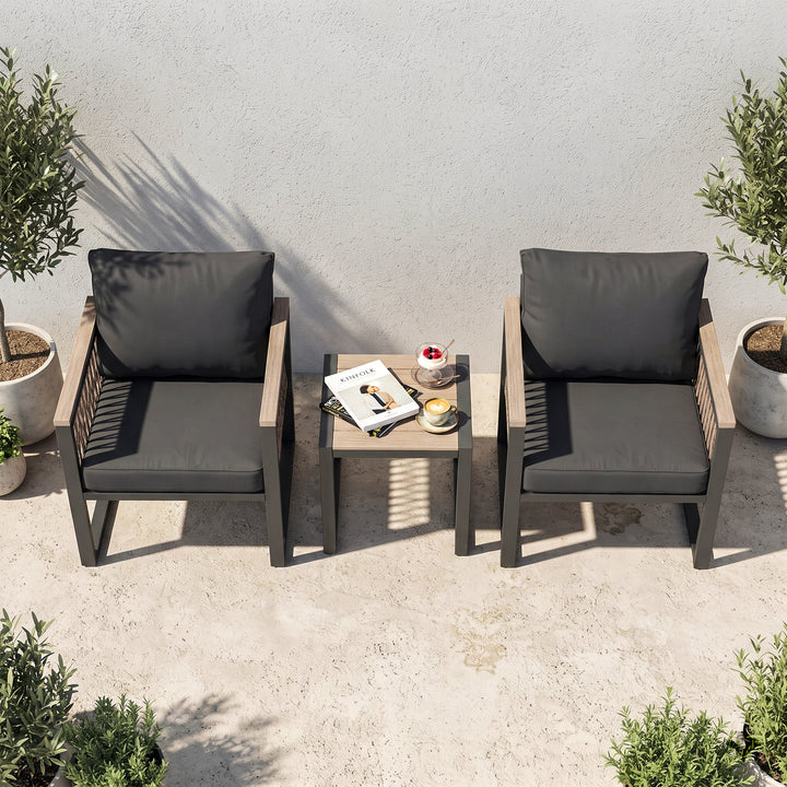 3-Piece Outdoor Conversation Set with Side Table and Soft Cushions
