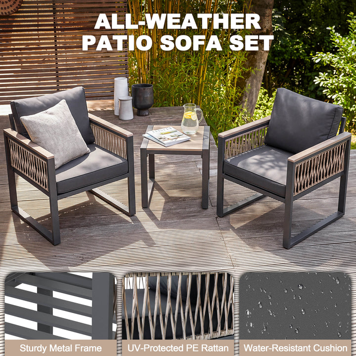 3-Piece Outdoor Conversation Set with Side Table and Soft Cushions