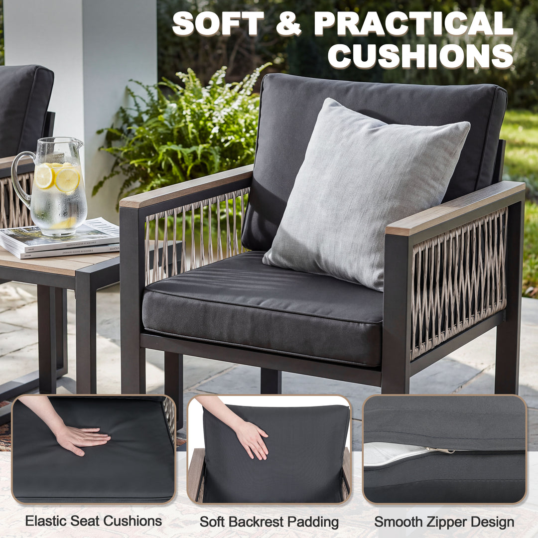 3-Piece Outdoor Conversation Set with Side Table and Soft Cushions